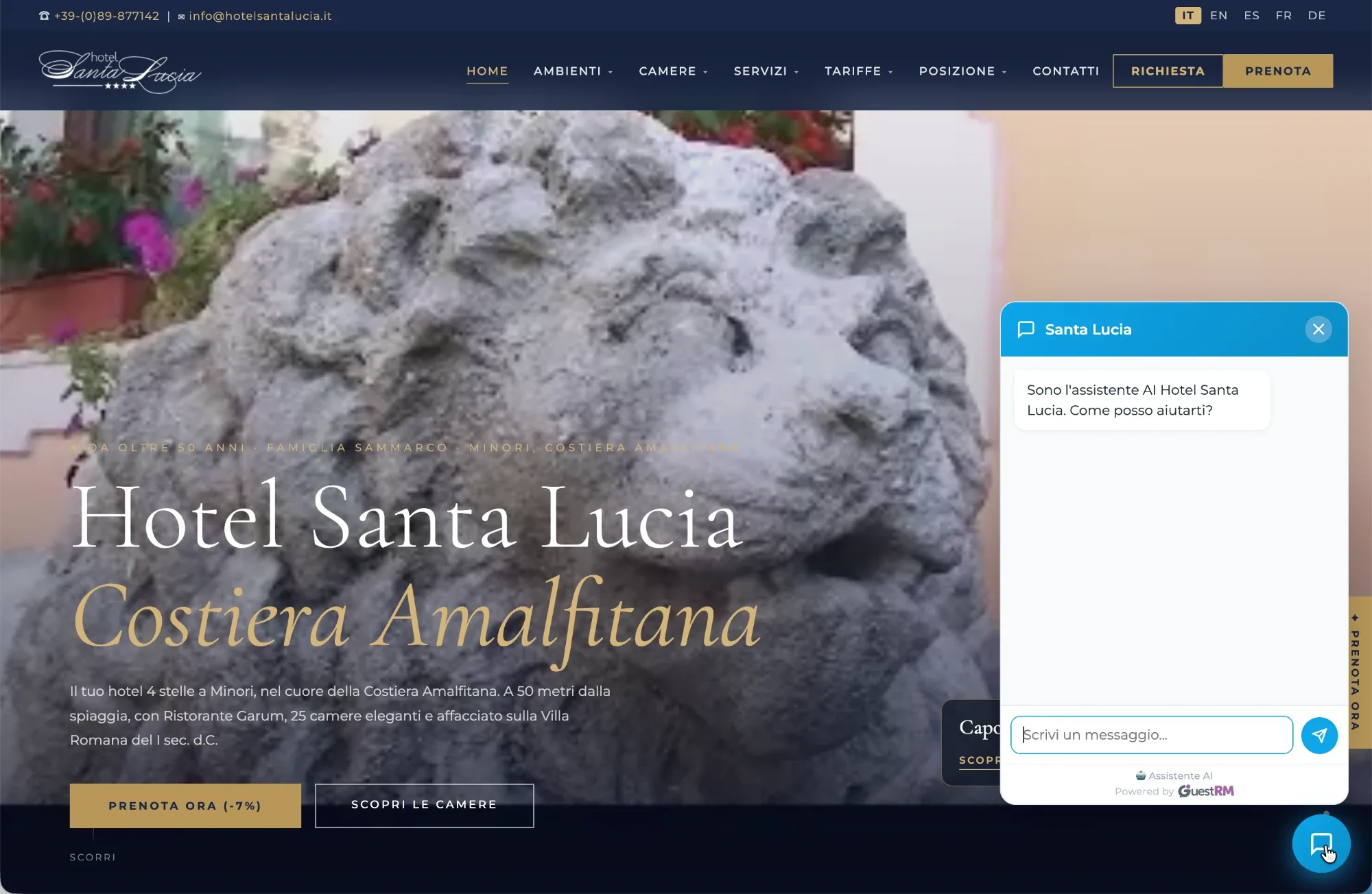 Assistente AI di GuestRM nel widget del sito di un hotel